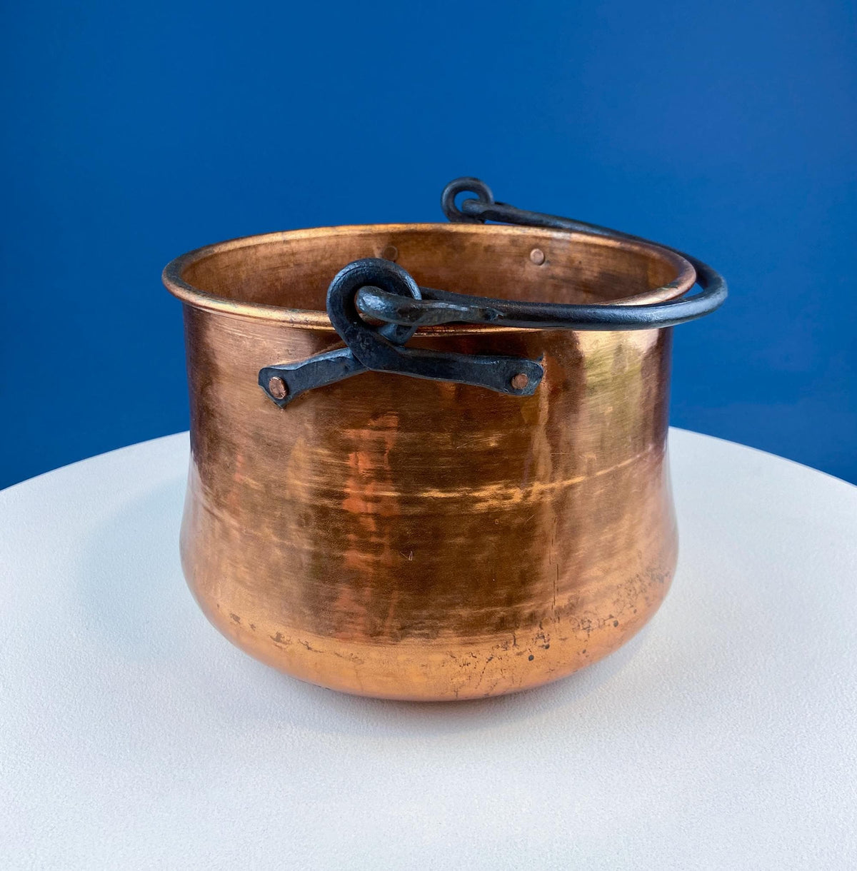 Hand-Hammered Brass Bucket with Wrought Iron Handle