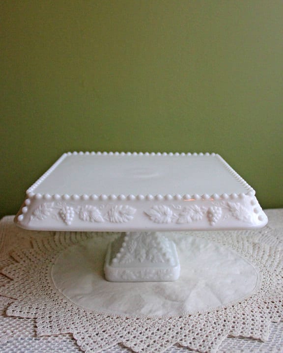 Thumbprint Milk Glass Cake Stand, 12"