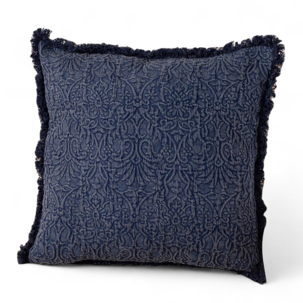 Blue Indigo Matelassé Medallion Throw Pillow