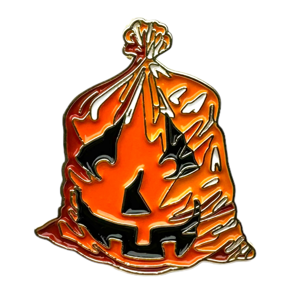 Pumpkin Jack O'Lantern Leaf Bag Enamel Pin