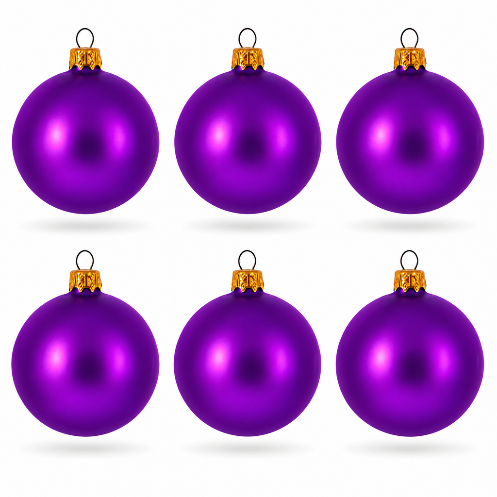 Set of 6 Matte Purple Glass Ball Christmas Ornaments 2.4 Inches