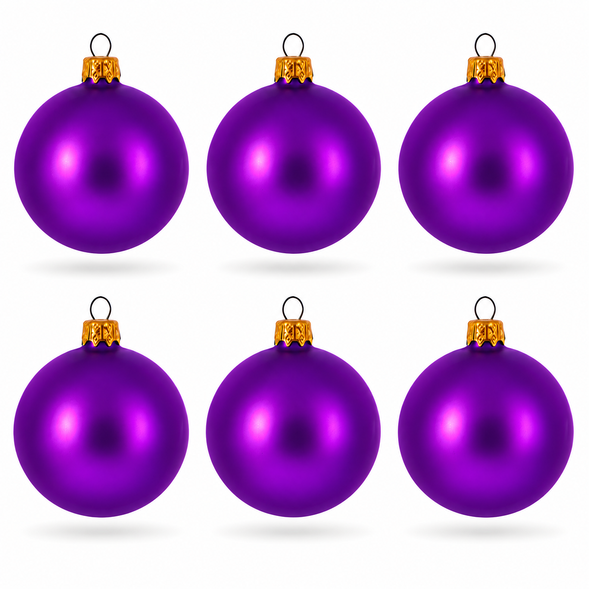 Set of 6 Matte Purple Glass Ball Christmas Ornaments 2.4 Inches