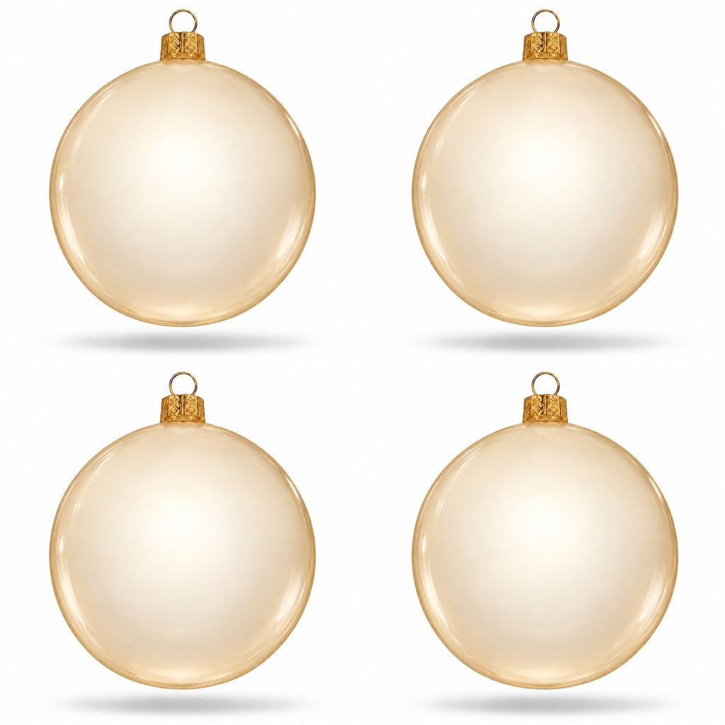 Set of 4 Translucent Glossy Ivory Glass Ball Christmas Ornaments (017)