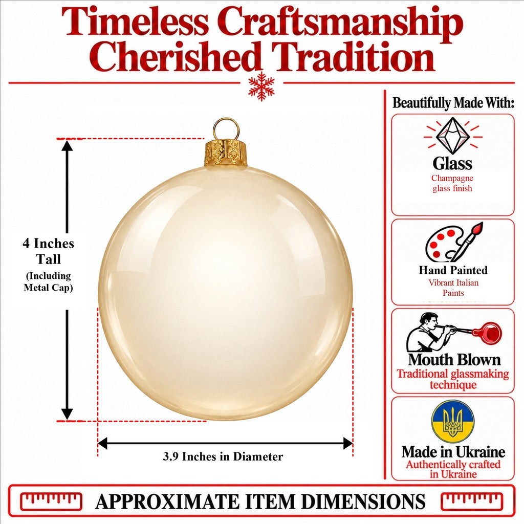 Set of 4 Translucent Glossy Ivory Glass Ball Christmas Ornaments (017)