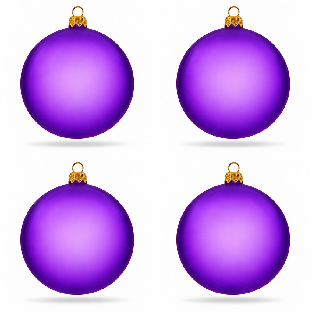 Set of 4 Translucent Purple Glass Ball Christmas Ornaments 4 Inches (021)