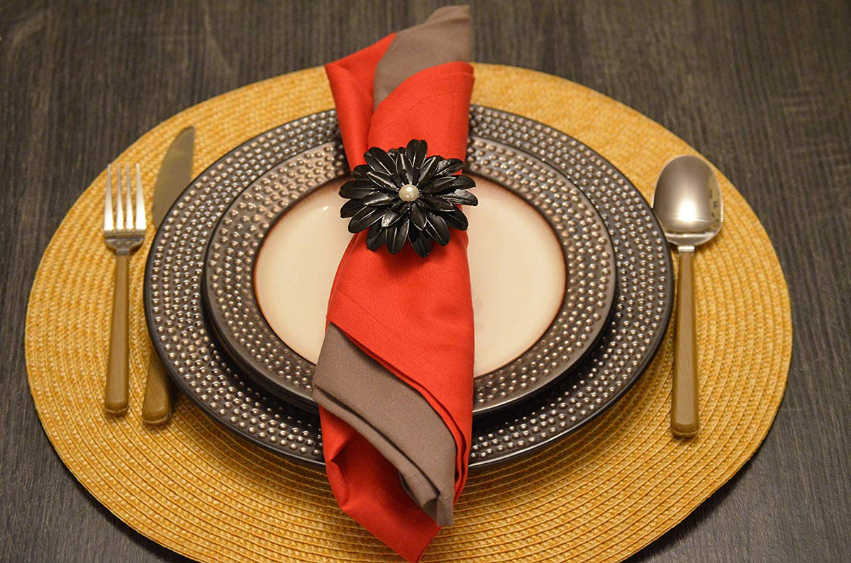 Vibhsa Black Floral Napkin Rings | Set of 4, Pearl Accents, Handcrafted