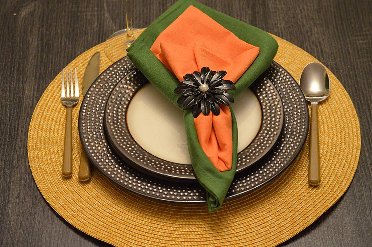 Vibhsa Black Floral Napkin Rings | Set of 4, Pearl Accents, Handcrafted