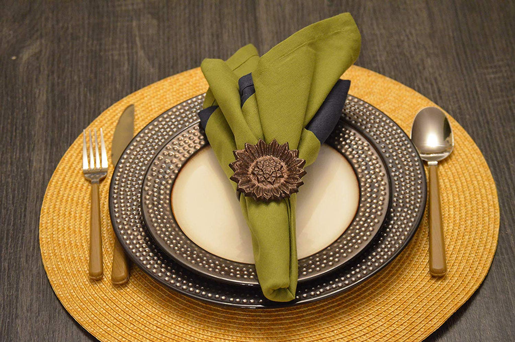 Vibhsa Antique Sunflower Napkin Rings | Set of 4, Handcrafted Aluminum