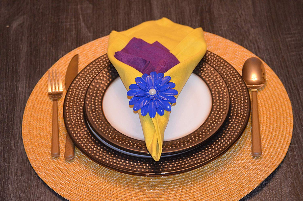 Vibhsa Blue Floral Napkin Rings | Set of 4, Pearl Accents, Handcrafted