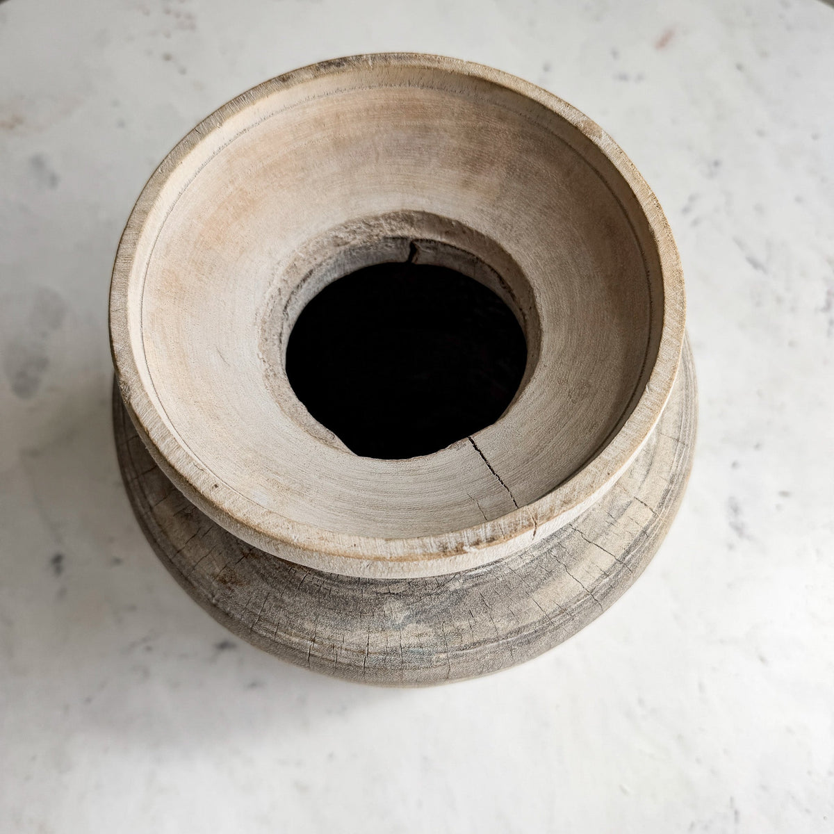 Nepali Water Pot Vase - Bleached Wood | Large Handmade Rustic Vessel