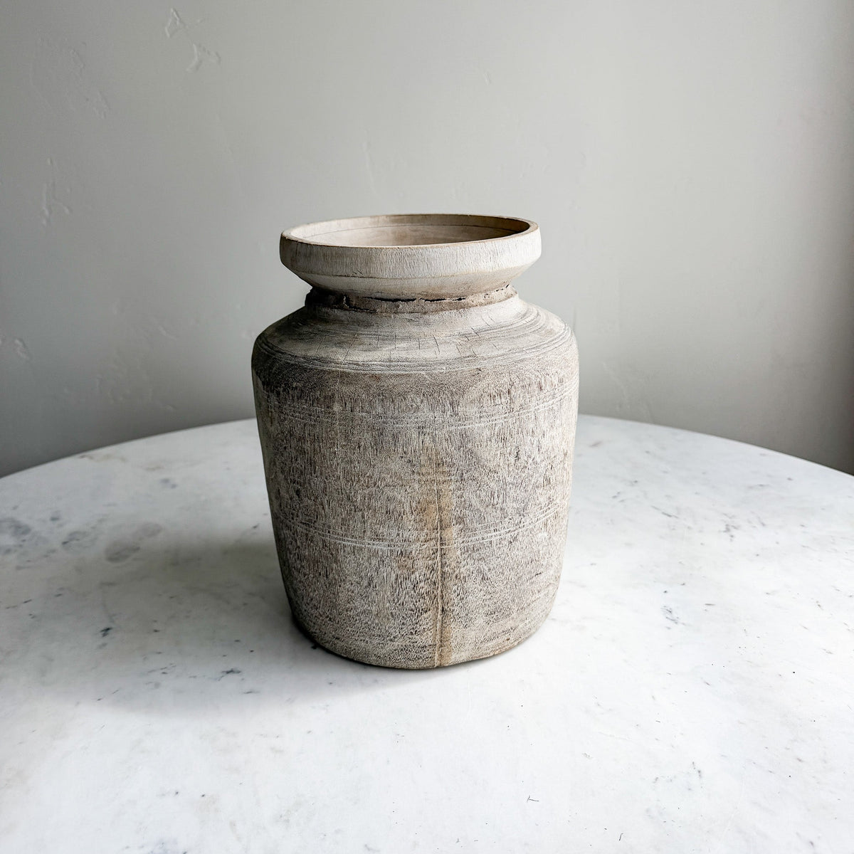 Nepali Water Pot Vase - Bleached Wood | Large Handmade Rustic Vessel
