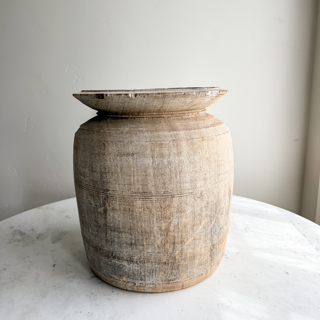 Nepali Water Pot Vase - Bleached Wood | XXL Handmade Rustic Vessel
