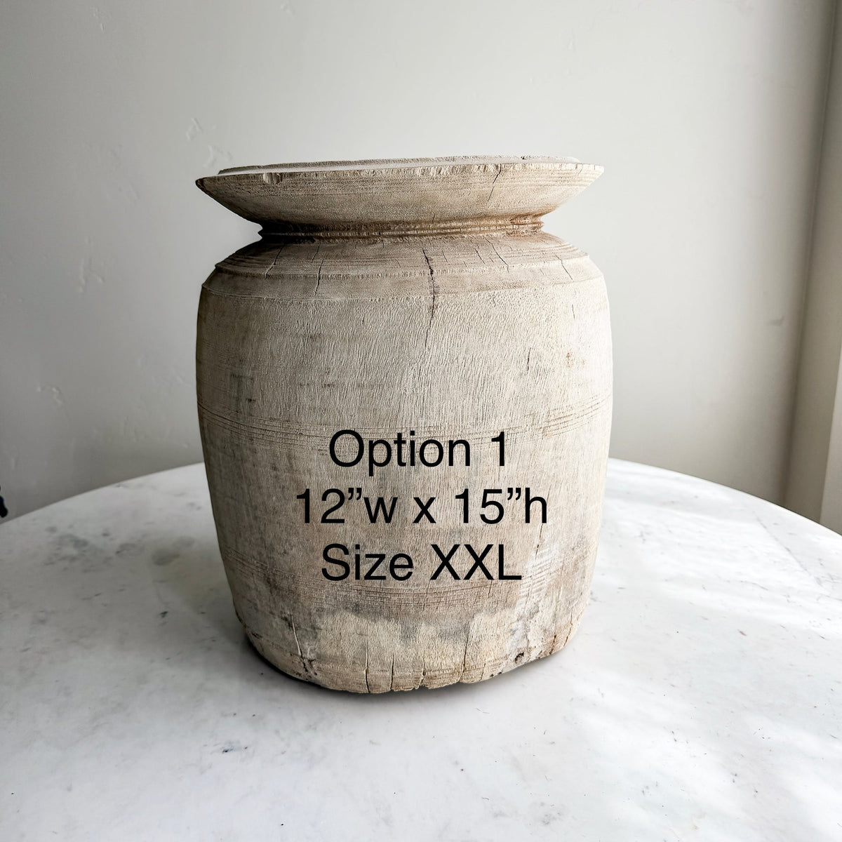 Nepali Water Pot Vase - Bleached Wood | XXL Handmade Rustic Vessel