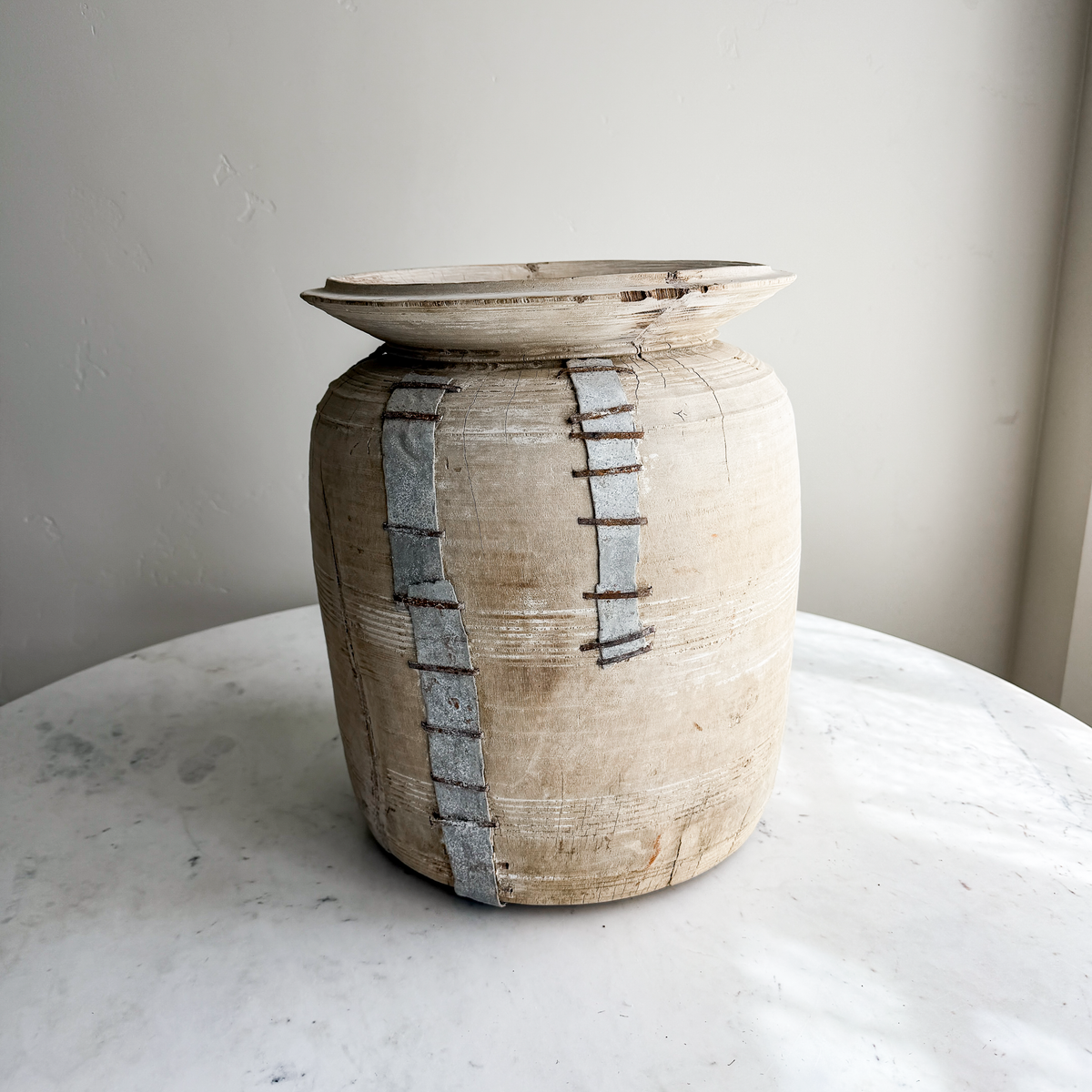 Nepali Water Pot Vase - Bleached Wood | XXL Handmade Rustic Vessel