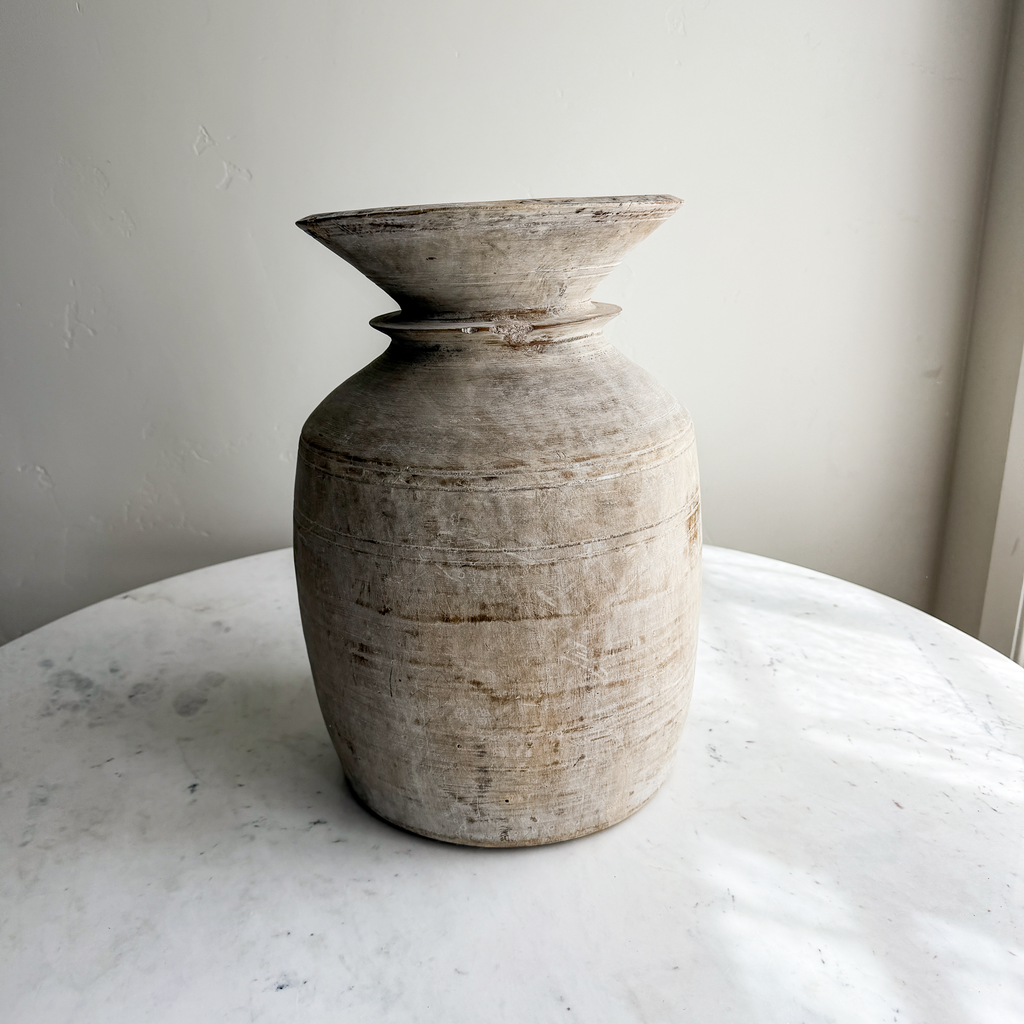 Nepali Water Pot Vase - Bleached Wood | XXL Handmade Rustic Vessel