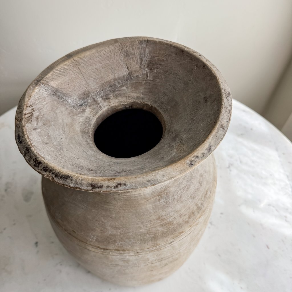 Nepali Water Pot Vase - Bleached Wood | XXL Handmade Rustic Vessel