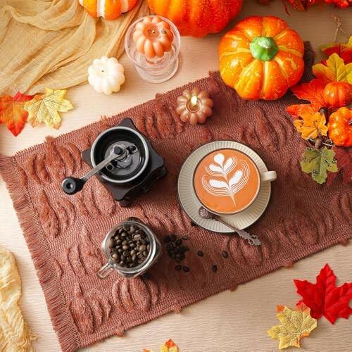 Nuanchu 4 PCS Rust Pumpkin Fall Placemats 13x19 Inch Soft Plush Table Mats