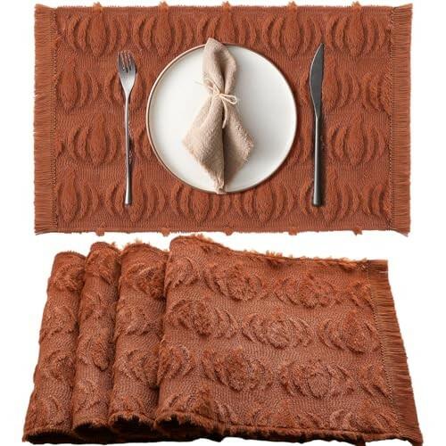Nuanchu 4 PCS Rust Pumpkin Fall Placemats 13x19 Inch Soft Plush Table Mats
