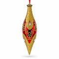 Gilded Petal & Pearl Elongated Pointed Teardrop Finial Glass Christmas Ornament