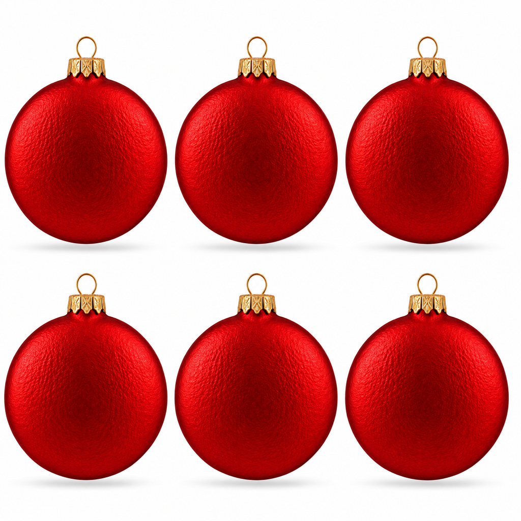 Red and Gold Classic Tree Starter bundle: Matte red flat disc glass ornaments, 3", set of 6