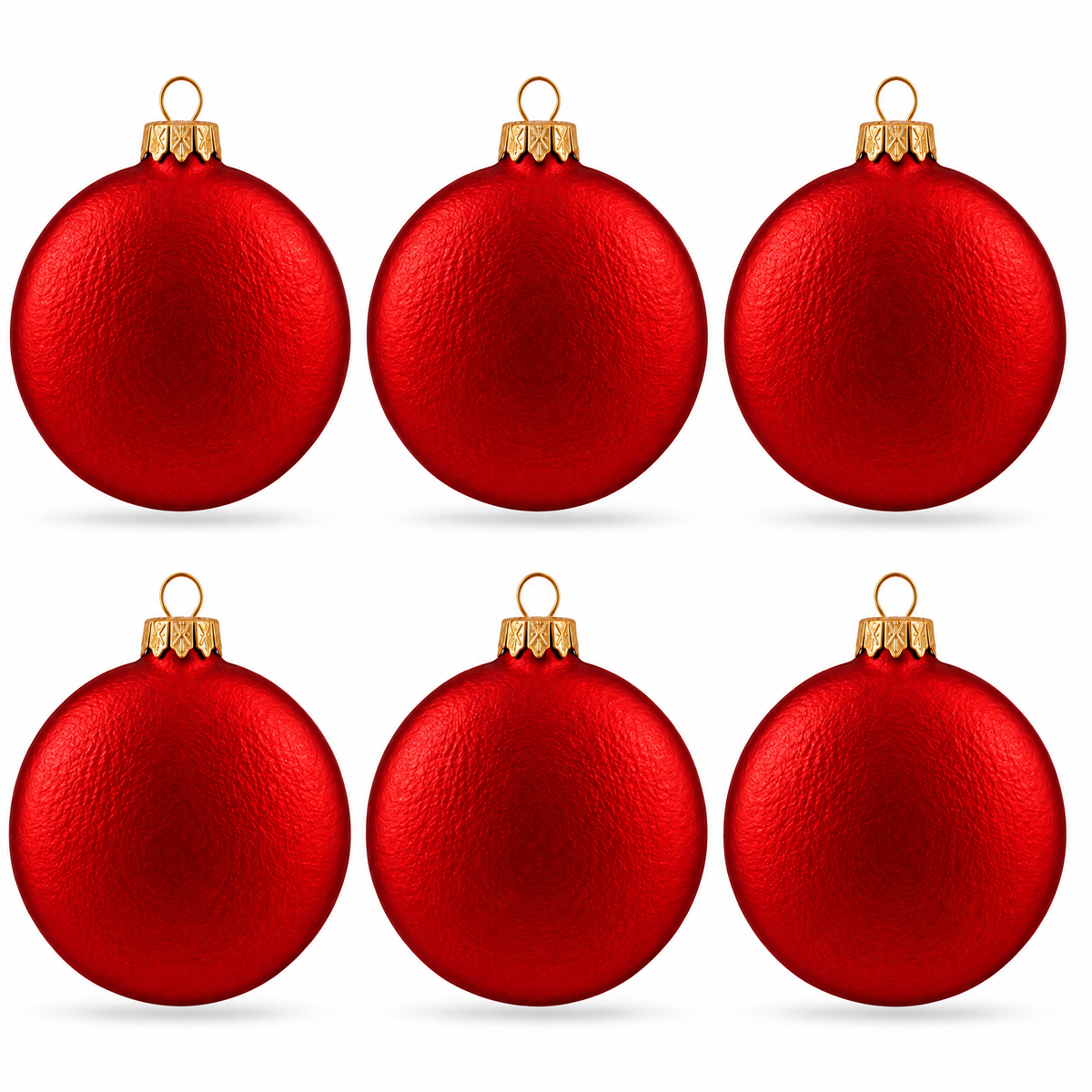 Red and Gold Classic Tree Starter bundle: Matte red flat disc glass ornaments, 3", set of 6