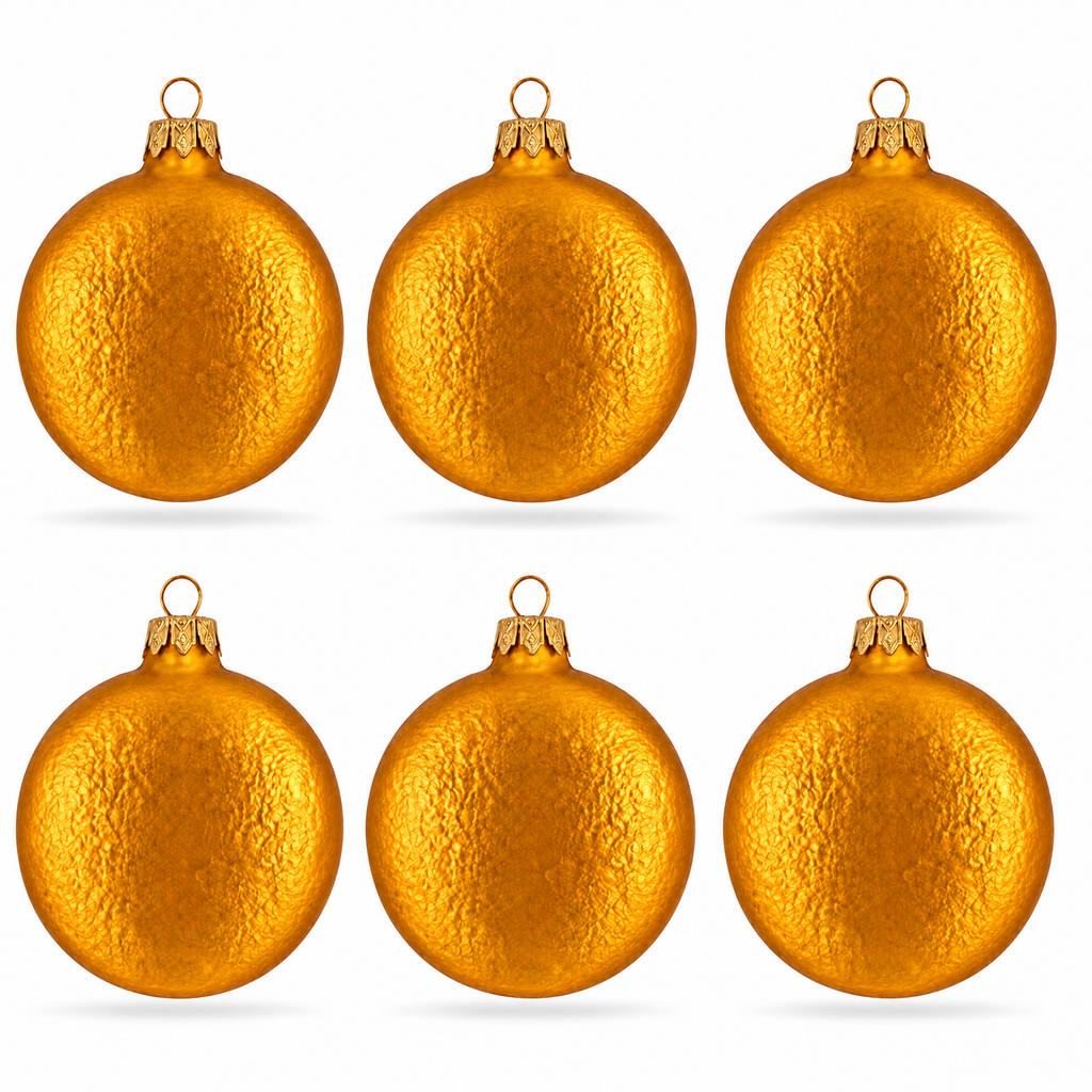 Red and Gold Classic Tree Starter bundle: Matte gold flat disc glass ornaments, 3", set of 6
