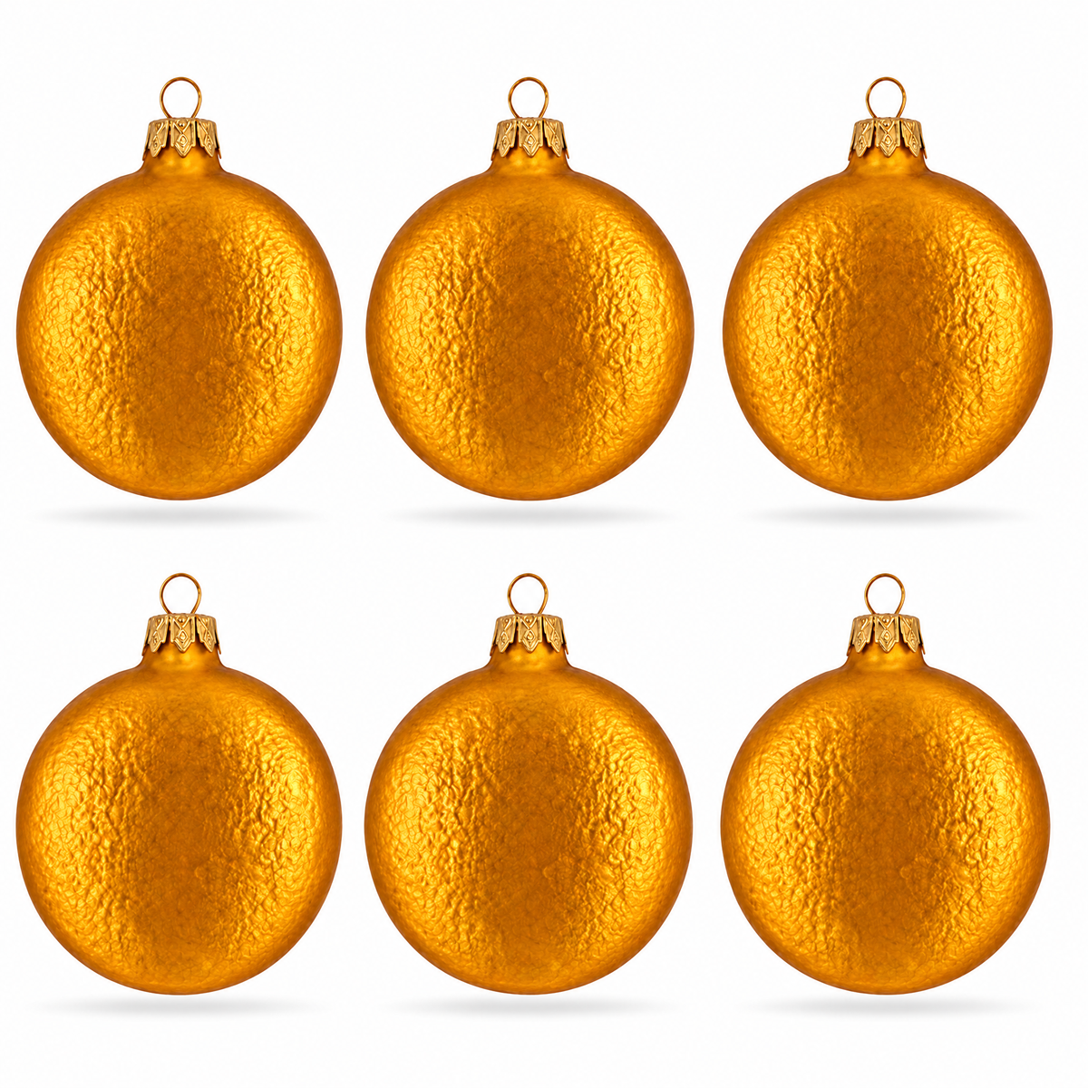 Red and Gold Classic Tree Starter bundle: Matte gold flat disc glass ornaments, 3", set of 6