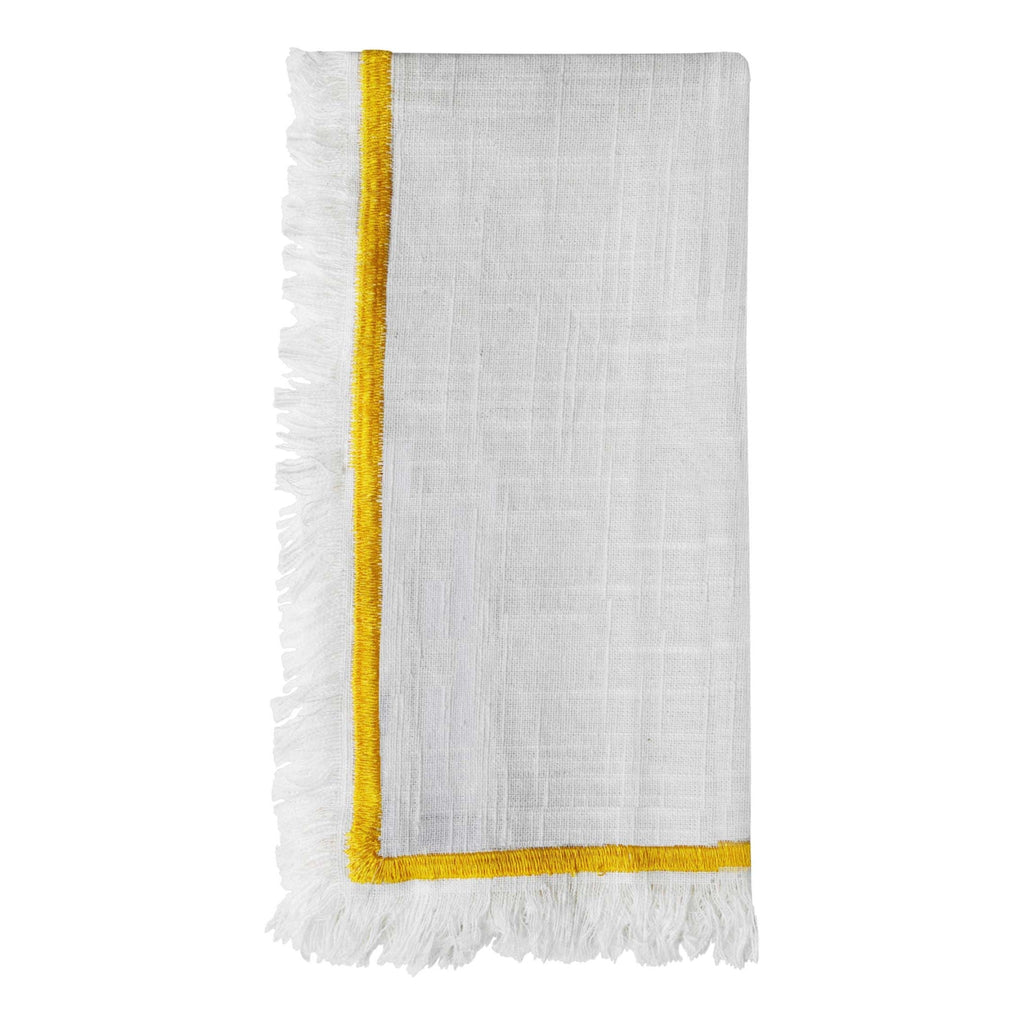 Vibhsa Cotton Table Napkins | Set of 4, Yellow Embroidery, 20"x20"
