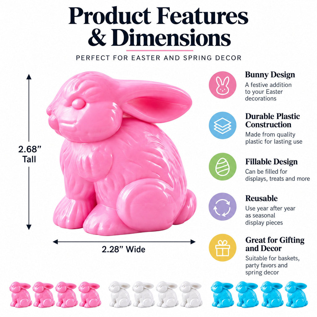 Set of 12 Multicolored Bunnies Fillable Plastic Easter Eggs