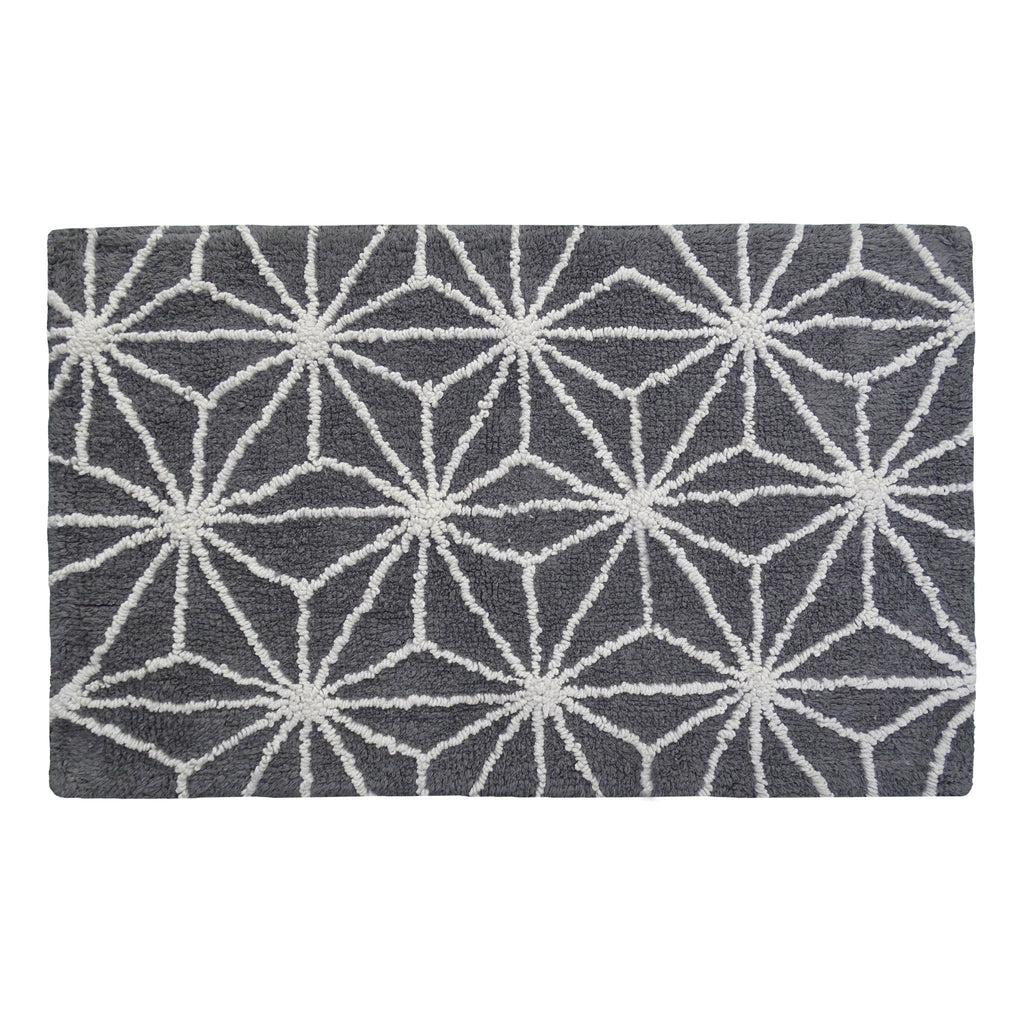 Vibhsa Bath Rug Geometric Pattern in Grey & Ivory