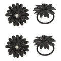 Vibhsa Black Floral Napkin Rings | Set of 4, Pearl Accents, Handcrafted