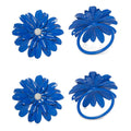 Vibhsa Blue Floral Napkin Rings | Set of 4, Pearl Accents, Handcrafted