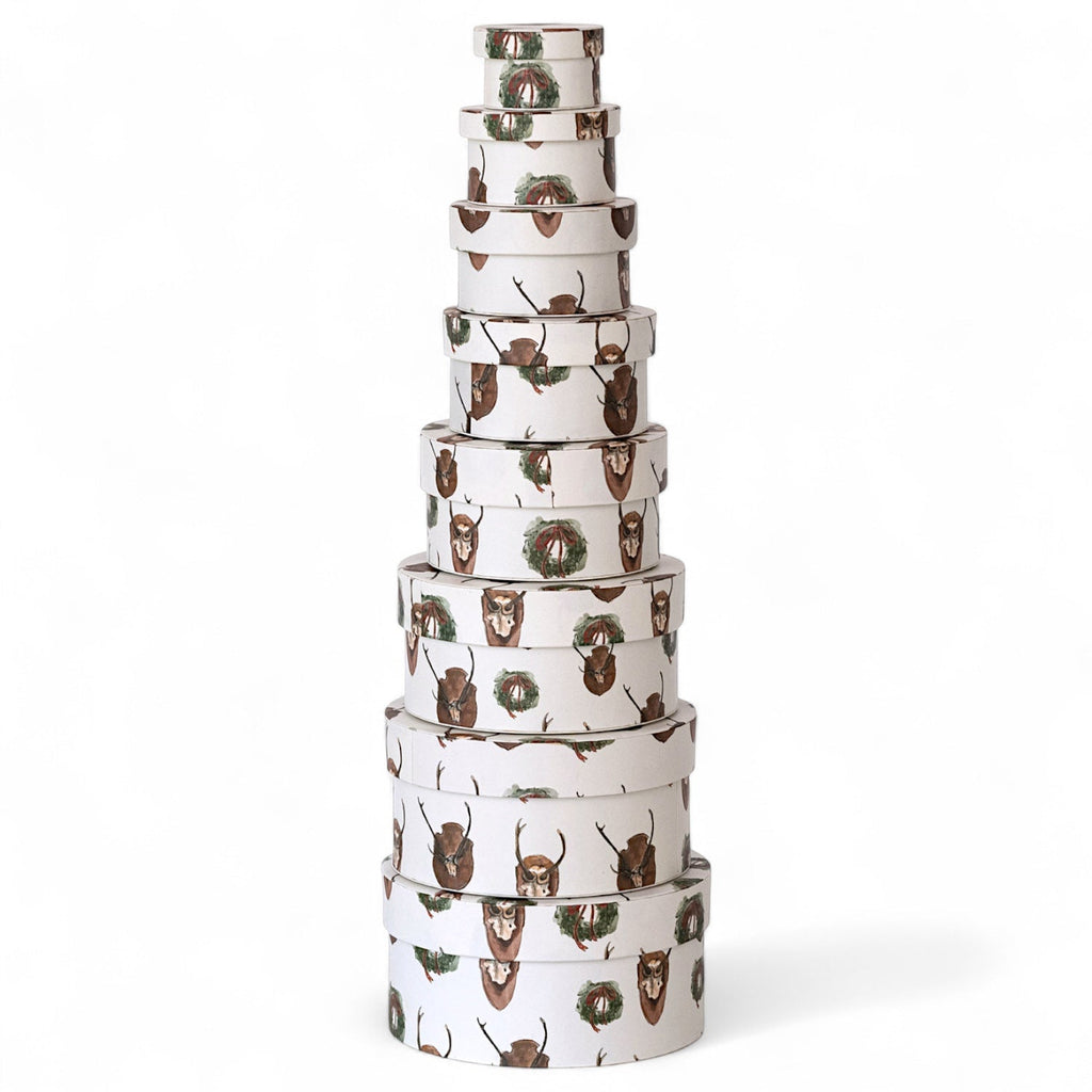 Round Handmade Recycled Paper Antler & Wreath Nesting Gift Boxes | 8 Sizes