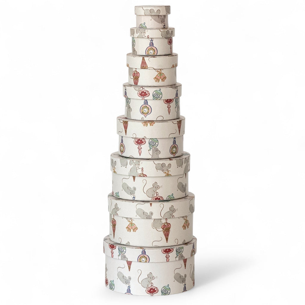 Round Handmade Recycled Paper Mice & Ornaments Nesting Gift Boxes | 8 Sizes