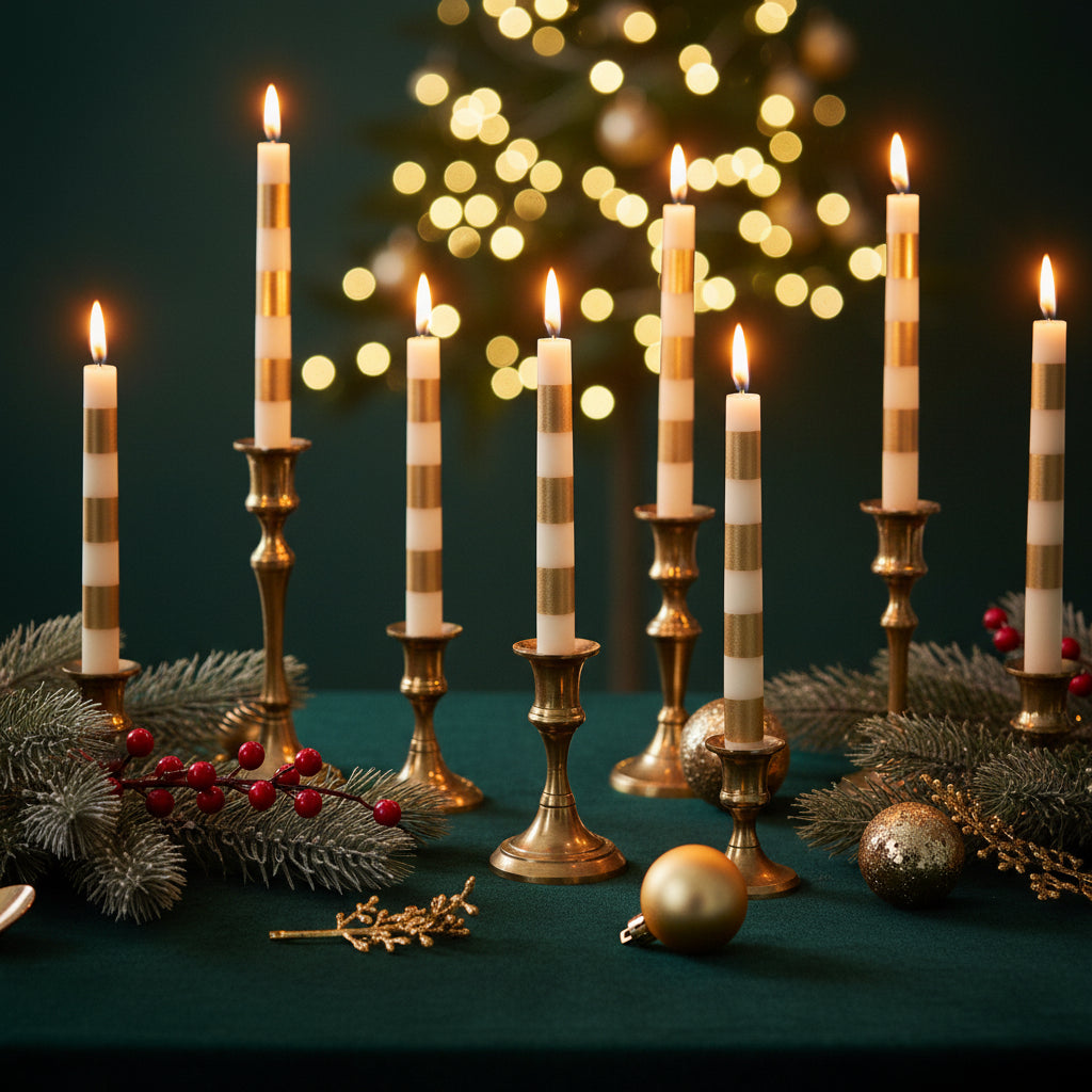 Cream & Gold Unscented Taper Candle Set of 2