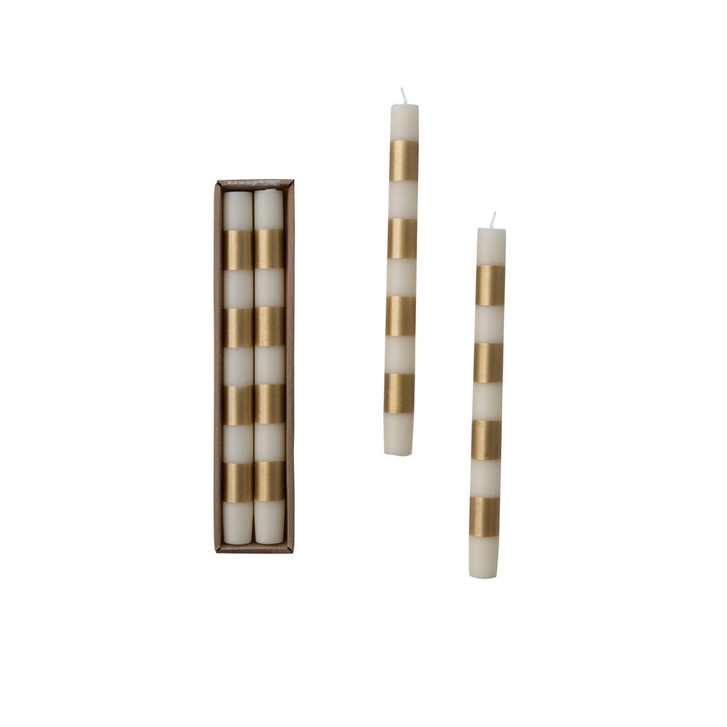 Cream & Gold Unscented Taper Candle Set of 2