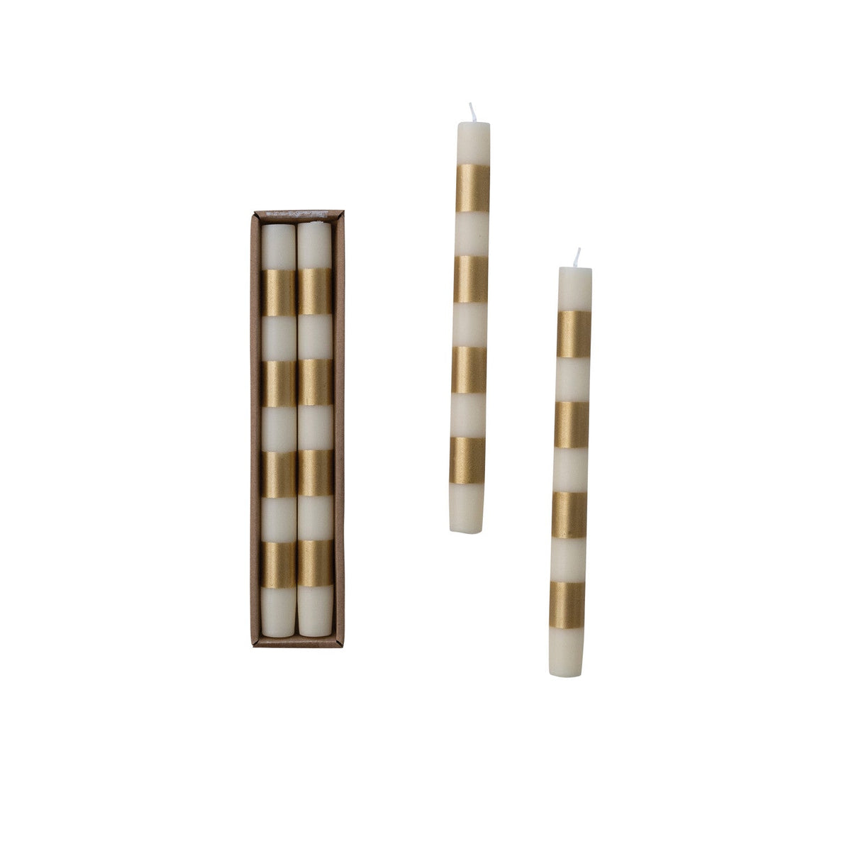 Cream & Gold Unscented Taper Candle Set of 2